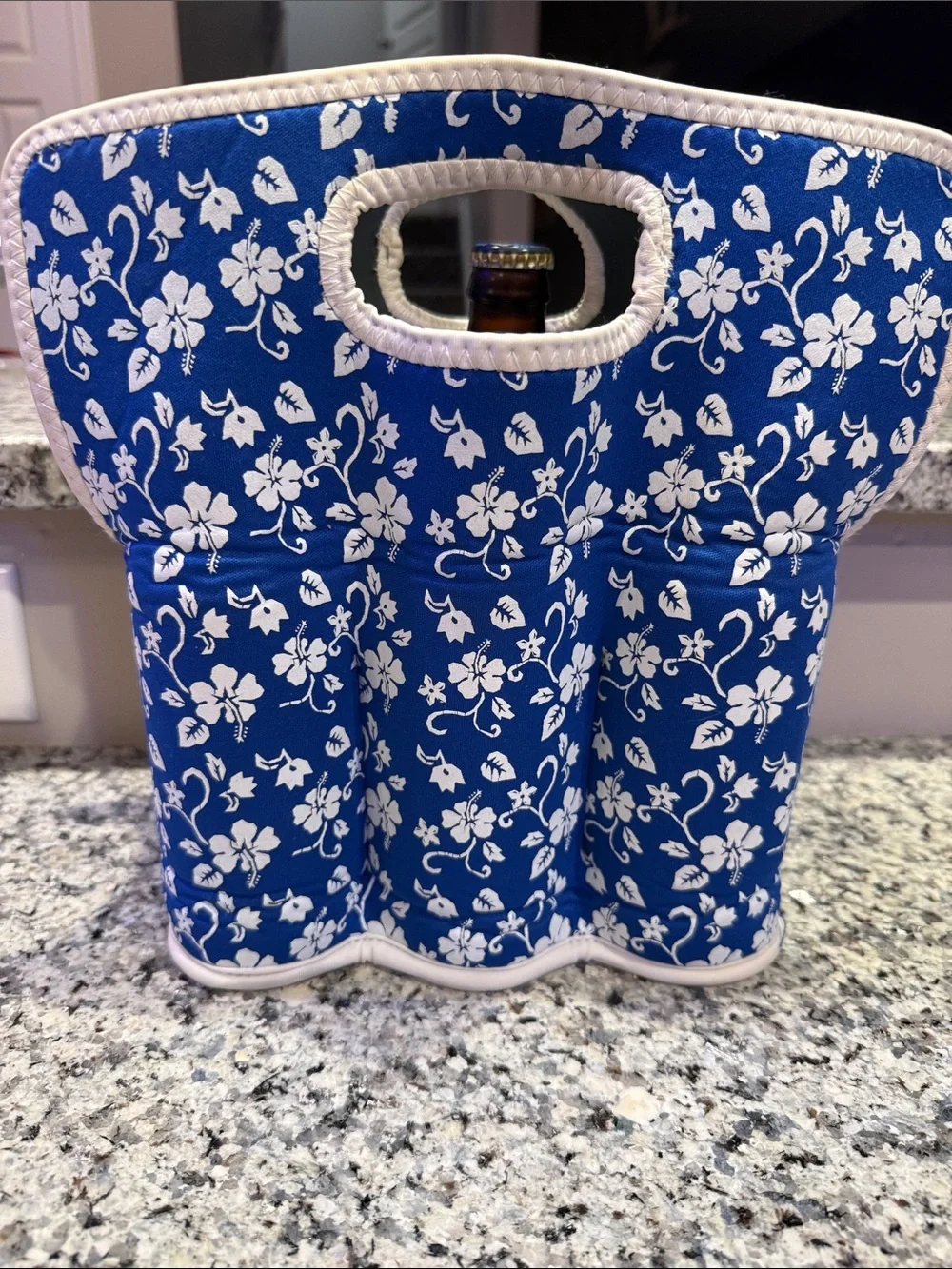 Blue and White Floral Neoprene 6 Pack Bottle/Skinny Can Tote